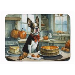 19 x 27 in. Unisex Boston Terrier Fall Kitchen Pumpkins Memory Foam Kitchen Mat