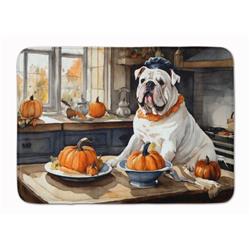 19 x 27 in. Unisex English Bulldog Fall Kitchen Pumpkins Memory Foam Kitchen Mat