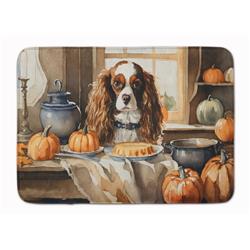 19 x 27 in. Unisex Cavalier Spaniel Fall Kitchen Pumpkins Memory Foam Kitchen Mat