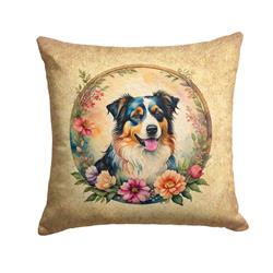 18 x 18 in. Unisex Australian Shepherd & Flowers Fabric Decorative Pillow