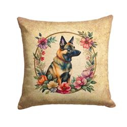 18 x 18 in. Unisex Belgian Malinois & Flowers Fabric Decorative Pillow