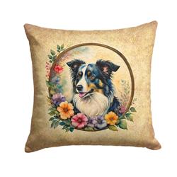 18 x 18 in. Unisex Border Collie & Flowers Fabric Decorative Pillow