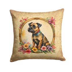 18 x 18 in. Unisex Border Terrier & Flowers Fabric Decorative Pillow