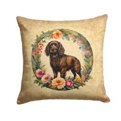 18 x 18 in. Unisex Boykin Spaniel & Flowers Fabric Decorative Pillow