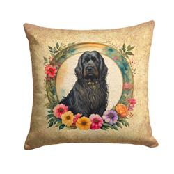 18 x 18 in. Unisex Briard & Flowers Fabric Decorative Pillow