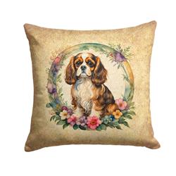 18 x 18 in. Unisex Cavalier Spaniel & Flowers Fabric Decorative Pillow