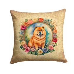 18 x 18 in. Unisex Chow Chow & Flowers Fabric Decorative Pillow