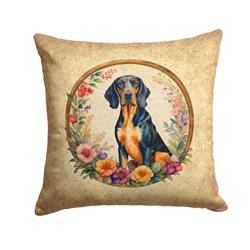 18 x 18 in. Unisex Coonhound & Flowers Fabric Decorative Pillow