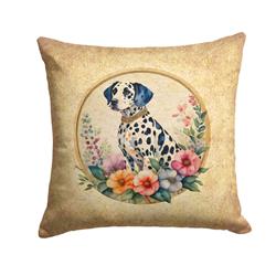 18 x 18 in. Unisex Dalmatian & Flowers Fabric Decorative Pillow