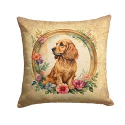 18 x 18 in. Unisex English Cocker Spaniel & Flowers Fabric Decorative Pillow