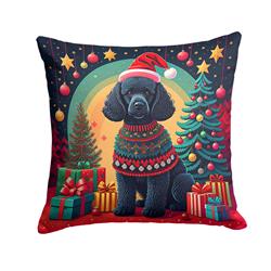 18 x 18 in. Unisex Black Poodle Christmas Fabric Decorative Pillow