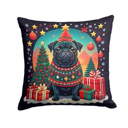 18 x 18 in. Unisex Black Pug Christmas Fabric Decorative Pillow