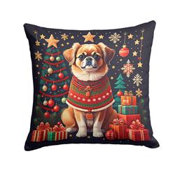 18 x 18 in. Unisex Tibetan Spaniel Christmas Fabric Decorative Pillow