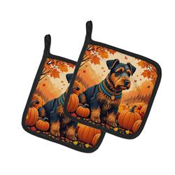 7.5 x 7.5 in. Unisex Airedale Terrier Fall Pair of Pot Holders