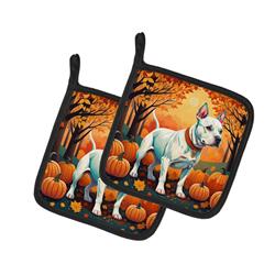 7.5 x 7.5 in. Unisex White Pit Bull Terrier Fall Pair of Pot Holders