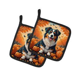 DAC1009PTHD 7.5 x 7.5 in. Unisex Australian Shepherd Terrier Fall Pair of Pot Holders