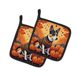 7.5 x 7.5 in. Unisex Basenji Fall Pair of Pot Holders