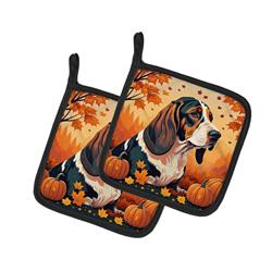 DAC1013PTHD 7.5 x 7.5 in. Unisex Basset Hound Fall Pair of Pot Holders