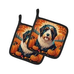 DAC1015PTHD 7.5 x 7.5 in. Unisex Bearded Collie Fall Pair of Pot Holders