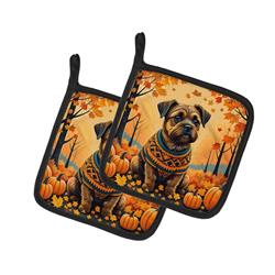 7.5 x 7.5 in. Unisex Border Terrier Fall Pair of Pot Holders