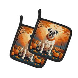 7.5 x 7.5 in. Unisex White Boxer Fall Pair of Pot Holders