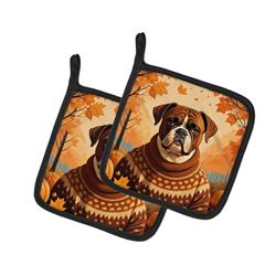 7.5 x 7.5 in. Unisex Boxer Fall Pair of Pot Holders