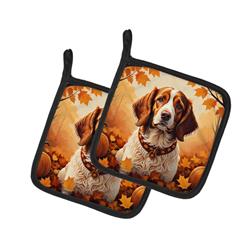 7.5 x 7.5 in. Unisex Brittany Spaniel Fall Pair of Pot Holders
