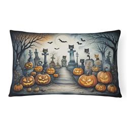 16 x 12 in. Unisex Cat Cemetery Spooky Halloween Fabric Decorative Pillow