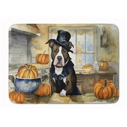 DAC1727RUG 19 x 27 in. Unisex Pit Bull Terrier Fall Kitchen Pumpkins Memory Foam Kitchen Mat