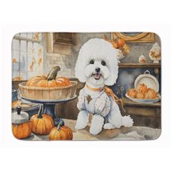 19 x 27 in. Unisex Bichon Frise Fall Kitchen Pumpkins Memory Foam Kitchen Mat