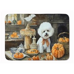 19 x 27 in. Unisex Bichon Frise Fall Kitchen Pumpkins Memory Foam Kitchen Mat
