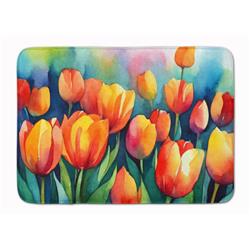 19 x 27 in. Unisex Tulips in Watercolor Memory Foam Kitchen Mat