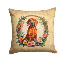 14 x 14 in. Unisex Redbone Coonhound & Flowers Fabric Decorative Pillow