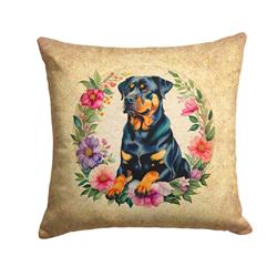 14 x 14 in. Unisex Rottweiler & Flowers Fabric Decorative Pillow