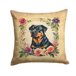 14 x 14 in. Unisex Rottweiler & Flowers Fabric Decorative Pillow