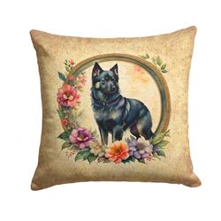 14 x 14 in. Unisex Schipperke & Flowers Fabric Decorative Pillow