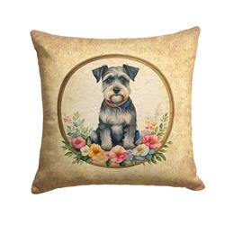 14 x 14 in. Unisex Schnauzer & Flowers Fabric Decorative Pillow