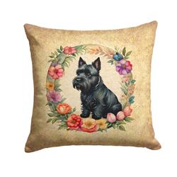 14 x 14 in. Unisex Scottish Terrier & Flowers Fabric Decorative Pillow