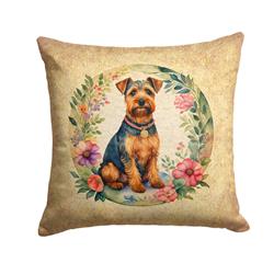 14 x 14 in. Unisex Welsh Terrier & Flowers Fabric Decorative Pillow