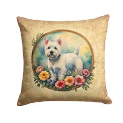 14 x 14 in. Unisex Westie & Flowers Fabric Decorative Pillow