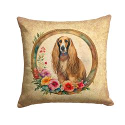 18 x 18 in. Unisex Afghan Hound & Flowers Fabric Decorative Pillow