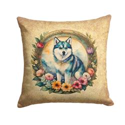 18 x 18 in. Unisex Alaskan Klee Kai & Flowers Fabric Decorative Pillow