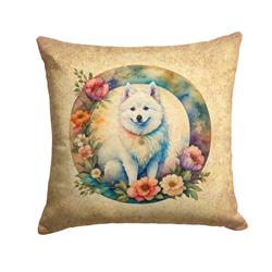 18 x 18 in. Unisex American Eskimo & Flowers Fabric Decorative Pillow
