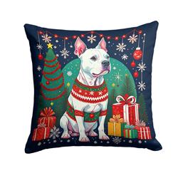 18 x 18 in. Unisex White Pit Bull Terrier Christmas Fabric Decorative Pillow