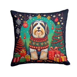 18 x 18 in. Unisex Bearded Collie Christmas Fabric Decorative Pillow
