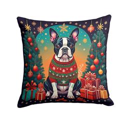 18 x 18 in. Unisex Boston Terrier Christmas Fabric Decorative Pillow
