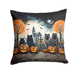 14 x 14 in. Unisex Keeshond Spooky Halloween Fabric Decorative Pillow
