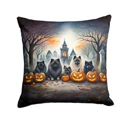 14 x 14 in. Unisex Keeshond Spooky Halloween Fabric Decorative Pillow