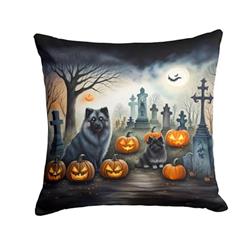 14 x 14 in. Unisex Keeshond Spooky Halloween Fabric Decorative Pillow