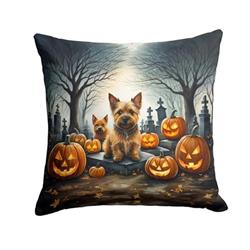 14 x 14 in. Unisex Norwich Terrier Spooky Halloween Fabric Decorative Pillow